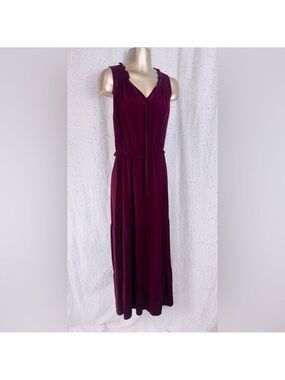 Kirundo Sleeveless Tiered Maxi Dress – Deep Wine Red, Size Large
